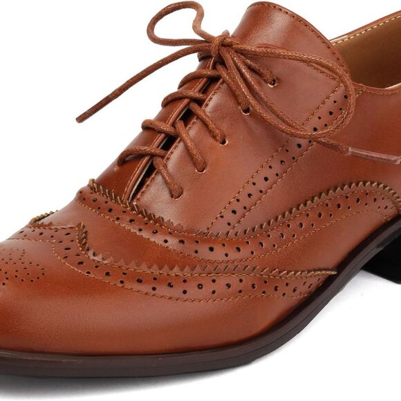 Women's PU Low Heels Oxford Shoes Vintage Brogues Loafers for Office - Picture 1 of 7